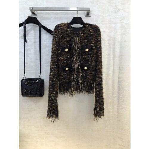 Quality 11.26 High End Luxury Temperament Tassels Tweed Women Gold Button Retro Elegant Ladies Short Jacket