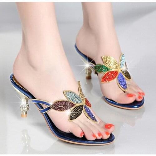 Sandals Women Slippers Summer 2021 New Rhinestone High-heeled Stiletto Flip-flops Women Fashion Shoes