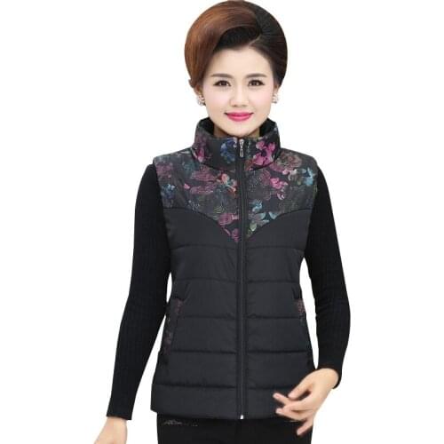 Women Winter Vests Middle-Aged Elderly Mothers Short Printed Vest Jacket Cotton Padded Sleeveless Female Winter Waistcoat Vest