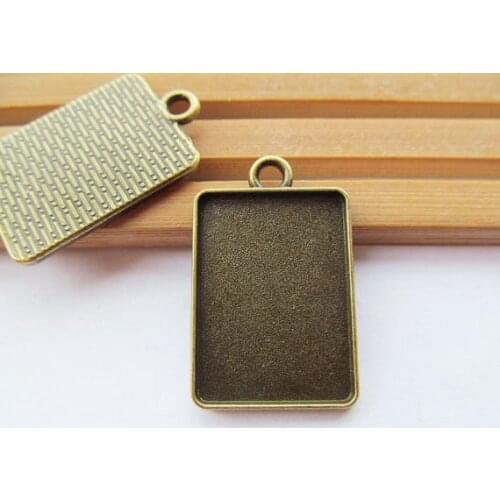 100pcs Antique Silver tone/Antique Bronze Rectangle Base Setting Tray Bezel Pendant Charm/Finding,18mmx25mm Cabochon/Cameo