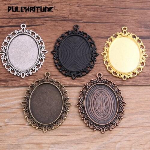 2pcs 30*40mm Inner Size Five Color Metal Alloy Simple Oval Cabochon Pendant Setting Jewelry Findings