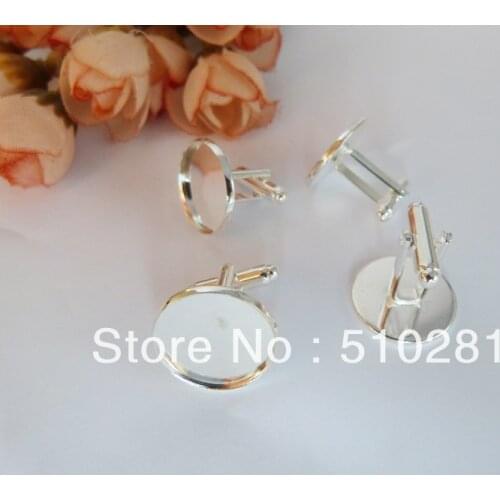 300pcs/lot 20mm Silver stone brass jewelry findings , round pad cuff links