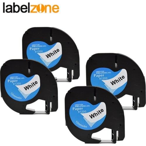 4pcs 12mm Balck on White Compatible Dymo 91200 Paper Label Tape LT91200 Label Ribbon 91330 91220 59421 for DYMO Letratag Printer