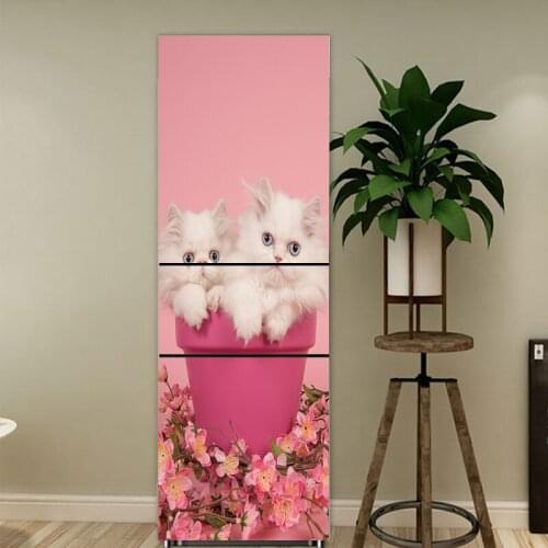 60x150cm/60x180cm Love Cat Pattern Fridge Sticker PVC Refrigerator Door Kitchen Self-adhesive Wall Stickers Decor