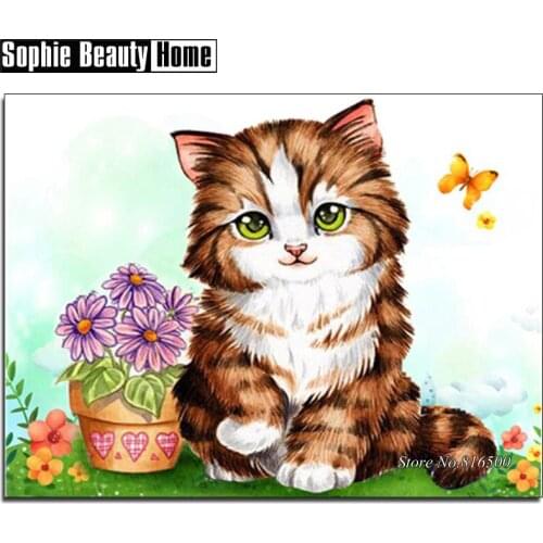 Diamond Embroidery Animal Cat Flower Mosaic Crystal 5D Cross Stitch Full Drill Diamond Painting DIY Sticker Decor Pattern 187297