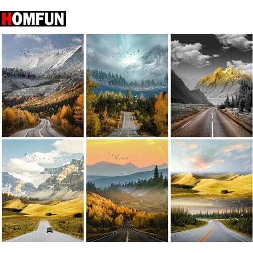 HOMFUN Diamond painting "Mountain road scenery" Full Square/Round Drill Wall Decor Inlaid Resin Embroidery Craft Cross stitch