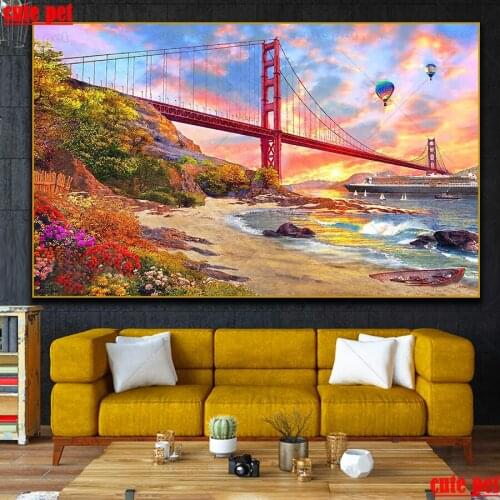 DIY Diamond Painting 5D Golden Gate Bridge Space Cross Stitch Diamond Mosaic Diamond Embroidery Pattern Rhinestone Decor puzzle