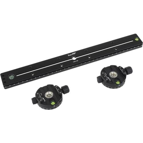 Haoge 35cm Quick Release Plate with Two Panoramic Head 3D Stereo Bracket Dual Twin Camera Platform fit Arca Swiss Sunwayfoto