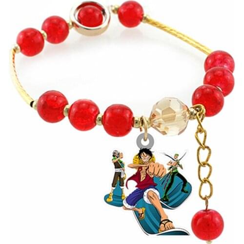 One Piece Acrylic charm Bracelets crystal Red beads Bangle Elastic Bracelets women Anime cartoon Jewelry for women SS528
