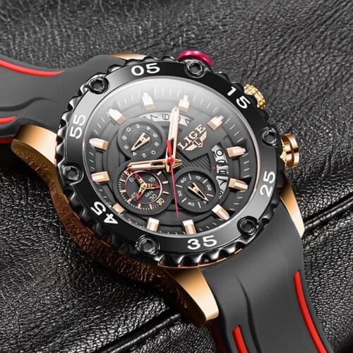 Watches Mens LIGE Top Brand Waterproof Clock Male Silicone Strap Sport Quartz Watch For Men Big Dial Chronograph Wristwatch 2021