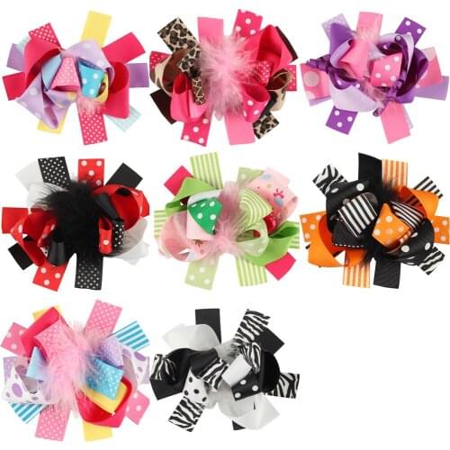 80pcs hair accessories kids feather hair bows flower clip girl headband headwear 6"Grosgrain Bowknot hair clip bands HC024