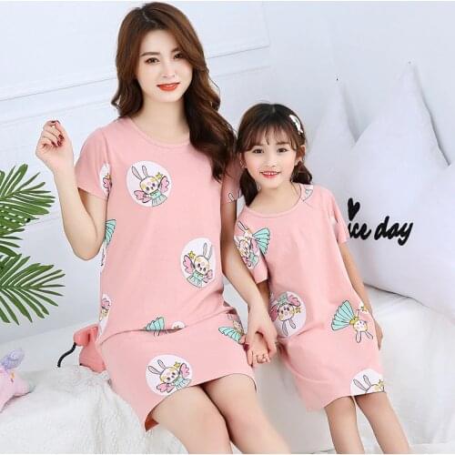 Kids Night Dress Girl Nightgowns 100% Cotton Nightdress Cartoon Girls Sleepwear Children Clothes Short-sleeves Nightwear Pajamas