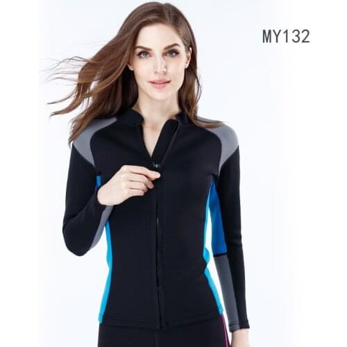 Womens 2mm Neoprene Long Sleeve Jacket Front Zipper Wetsuit Top Surfing Diving Surfing Shirt Womens Wet Suit