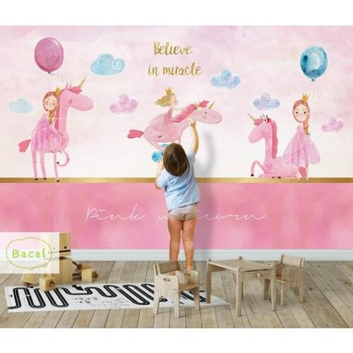 Custom Wall Murals 3D Cartoon Animal pink horse Photo Wallpaper Girls Childrens room Background Wall Painting Kids Wall Papper