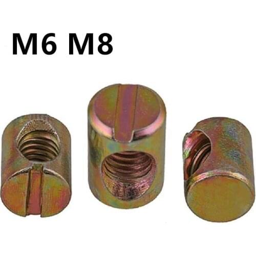 100PCS Barrel Nut M6 M8x11/13/15/20mm Dowel Slotted Furniture Nut for Beds Crib Chairs Bolts