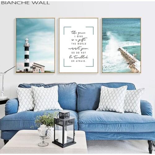 Mountain Lighthouse Sea Wave Landscape Nostalgic Canvas Poster Wall Art Print Scandinavian Painting Picture Home Decoration