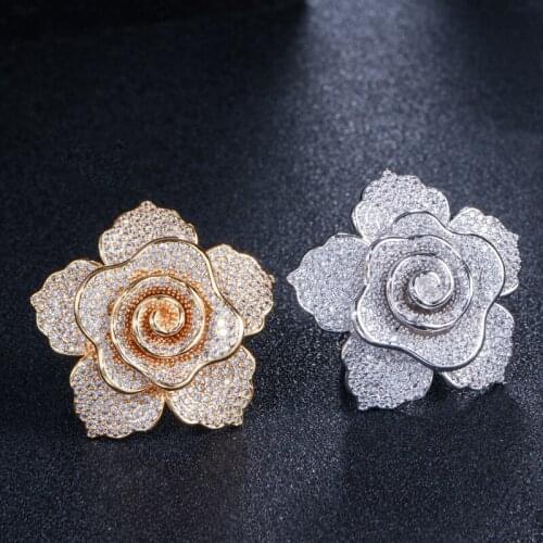 Hot Selling Zircon Rose Gold Color Creative Flower Anti-allergy Rings Fashionably and Exaggeratedly Women Rings