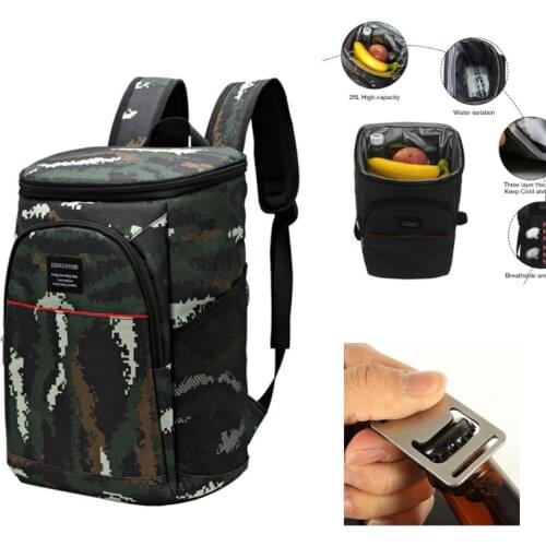 DENUONISS 20L Camouflage Backpack Family Lunch Picnic Food Storage Ice Bag Large Thick Fresh Carrier Thermal Bags With Open Lid