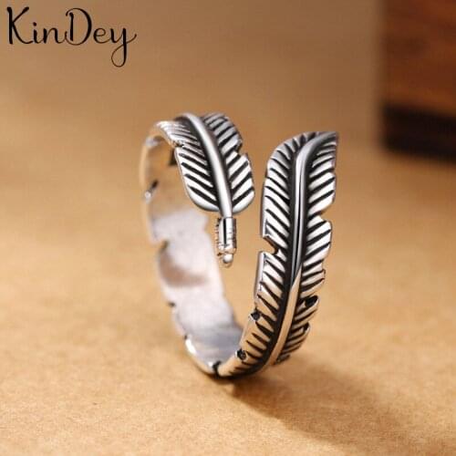 Kindey Retro Jewelry Silver Color Feather Rings For Women Bridal Engagement Party Antique Rings Wholesale