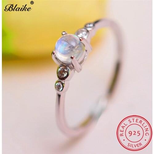 Blaike 925 Sterling Silver Moonstone Rings For Women Dainty Open Resizable Ring Minimalist Wedding Thin Ring Fine Jewelry
