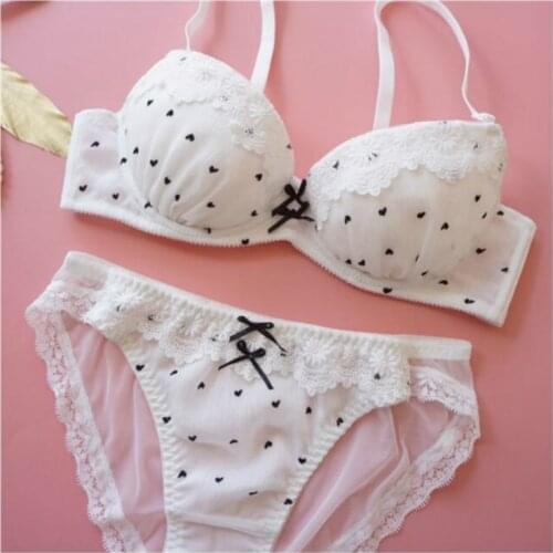 Japanese Sexy Panties and Bra Set Cute Lounge Underwear Women Girl Kawaii Seamless Lingerie Embroidery White Push Up Bra Panties