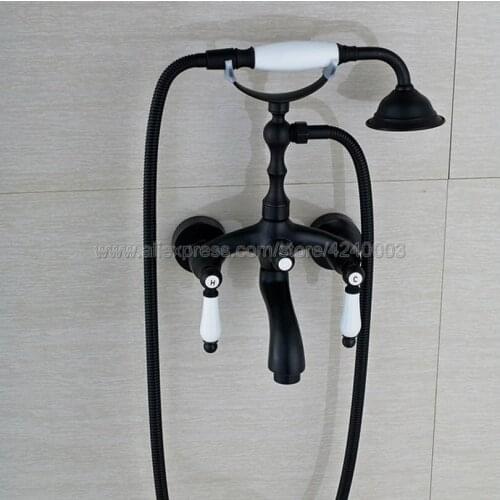 Oil Rubbed Bronze Bathtub Mixer Faucet Dual Handle Telephone Style Hand Shower Sprayer Ktf574