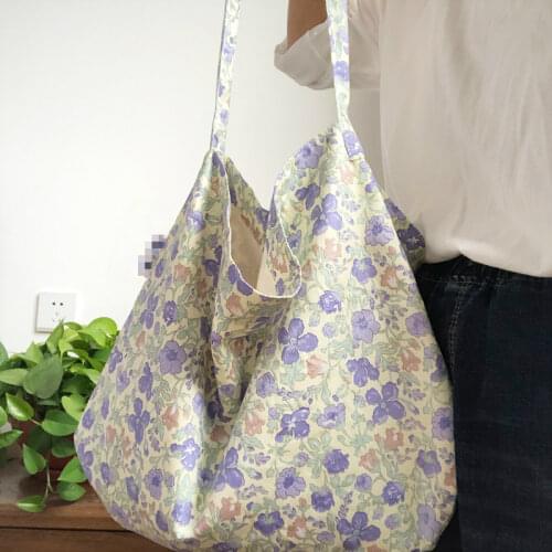 Fashion Small Purple Floral Ladies Shopping Bag High-Quality Handbags Canvas Tote Bags Simple Women Package Elegant Canvas Bag