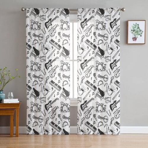 Music Guitar Piano Violin Musical Instrument Voile Tulle Sheer Curtains for Bedroom Living Room Kitchen Decor Window Curtain