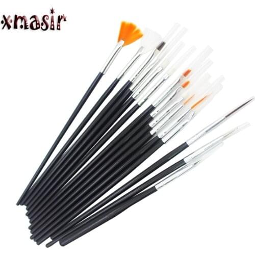 15PCS/Set Body Paint Plastic Handle Black Brush Nail Art Brushes Set Face Art Design Tool For Painting Liner Drawing Pen Kits
