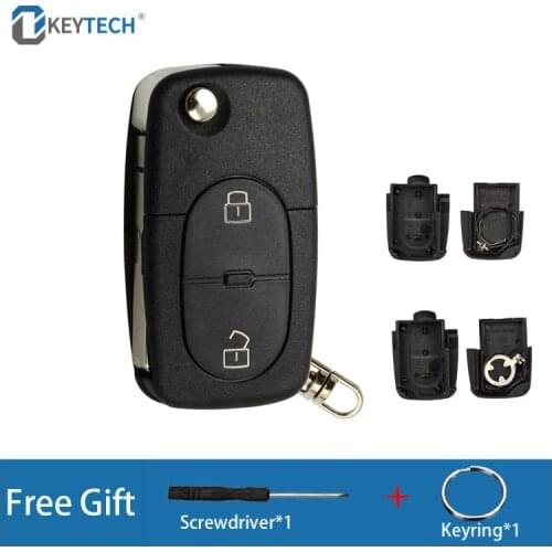 OkeyTech 2 Buttons Flip Folding Remote Key Shell For Audi TT A2 A3 A4 A6 A8 With Uncut Blade CR1616/CR2032 Holder Replacement