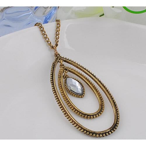 Punk Necklace Classic Retro Water Drop Crystal Pendant Street Fashion Long Necklace