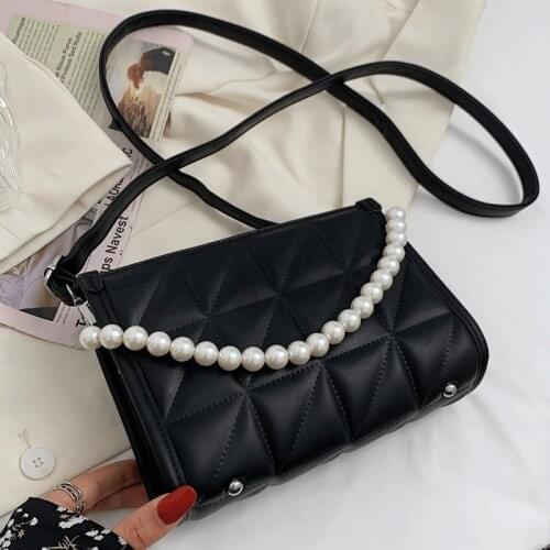 Luxury Diamond Lattice Handbags Women Bags Designer Female Vintage Leather Shoulder Bag Sac Pearl Chain Ladies Crossbody Bag New