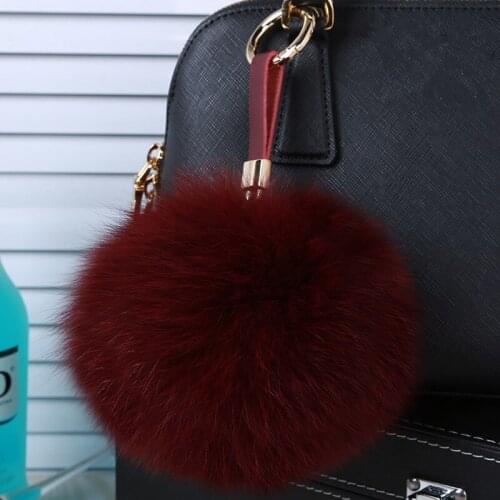 Luxury fox fur ball cute pom pom keychain pompon Keyring Bag Purse Charms Leather Key Chains Jewelry Accessories Gift Porte clef