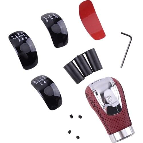 Red 5 6 Speed Manual Gear Shift Knob Shifter Lever Stick Head with 3 Caps for Universal Cars Replacement