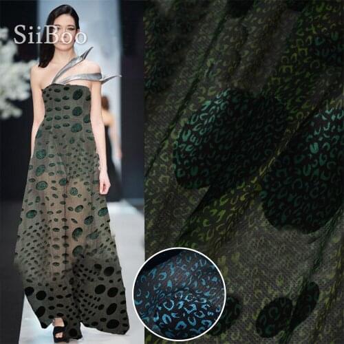American style sexy green blue leopard dot burnout brocade silk fabric for dress natural silk tissu cloth tecidos fabrc SP5092