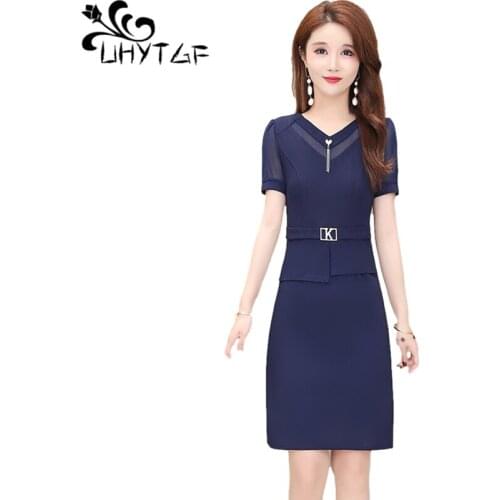 UHYTGF Summer Women Dress 2021Fashion Fake Two-Piece Elegant Dresses Female Short Sleeve V-Neck Pullover 4XL Plus Size Dress1339