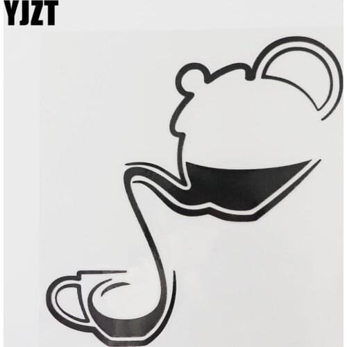 YJZT 14.1CM×14.2CM Teapot And Teacup Car Sticker Creative Modeling Vinyl Decal Black/Silver 13E-0063
