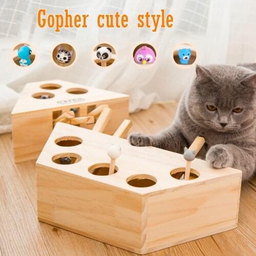 Funny Cat Hunt Toy Chase Mouse Solid Wooden Maze toy Pet Hit Hamster Interactive 3/5-Holed Mouse Catch Bite Catnip Hole Cat Toy
