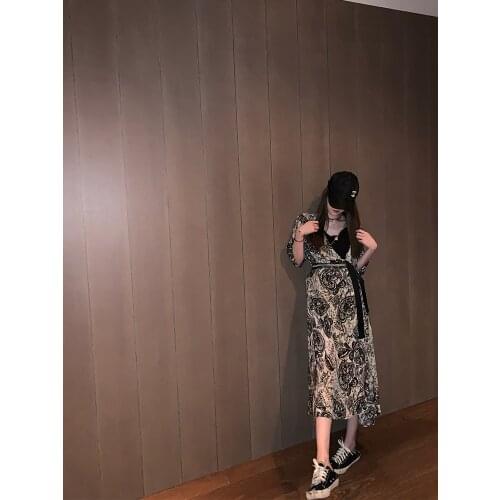 Womans Clothing Dress Black Print Real Silk Dress Large Size Fashion V-Neck Short Sleeve Robe Dresses Tye Dye Dress Summer