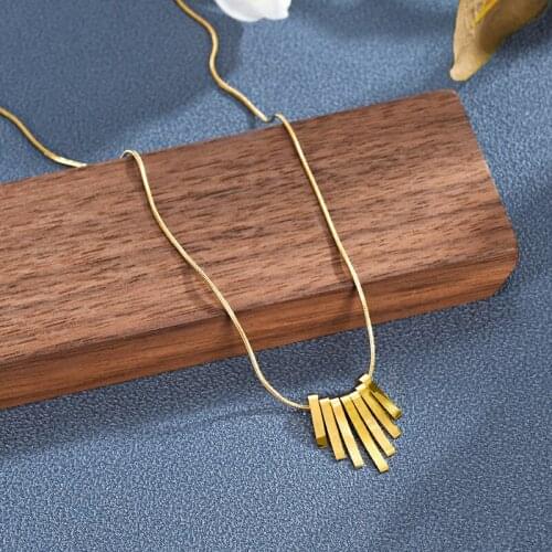 Stainless Steel Geometric Rectangle Pendant Necklaces For Women Trendy Tassel Snake Gold Color Collar Necklace Korean Jewelry