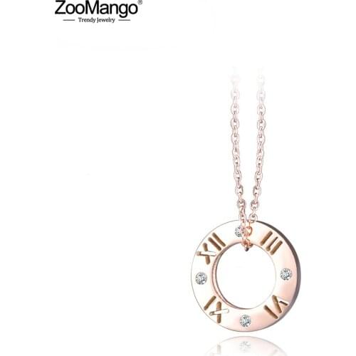 ZooMango Trendy Stainless Steel Rhinestone Roman Letter Choker Necklace For Women Luxury Wedding Necklace Jewelry Kolye ZN17028