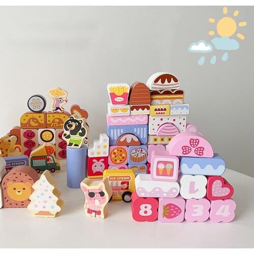 116pcs wooden Girls ice cream shop/Sushi shop/Fruit shop/Dessert shop/Western food shop DIY Model Building Blocks Kits Bricks