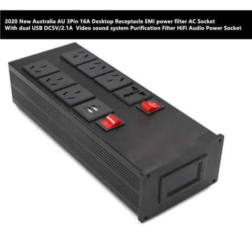 2020 New Australia AU 3Pin 16A Desktop Receptacle EMI power filter AC Socket With dual USB DC5V/2.1A Video sound Power Socket