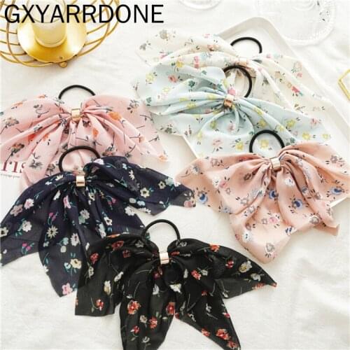 2021 Chiffon Flower Printed Fabric Scrunchie Women Girls Elastic Hair Rubber Bands Accessories Tie Hair Ring Rope Headwear