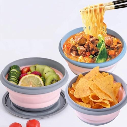 3pcs Camping Tableware Folding Bowl Outdoor Tableware Sets Lunch Box Portable Salad Bowl With Lid For Nature Hike Cooking Supply