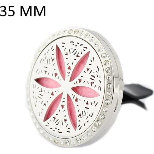 35mm Stainless Steel rhinestone crystal sunflower design car essential oil aroma diffuser perfume locket vent clip