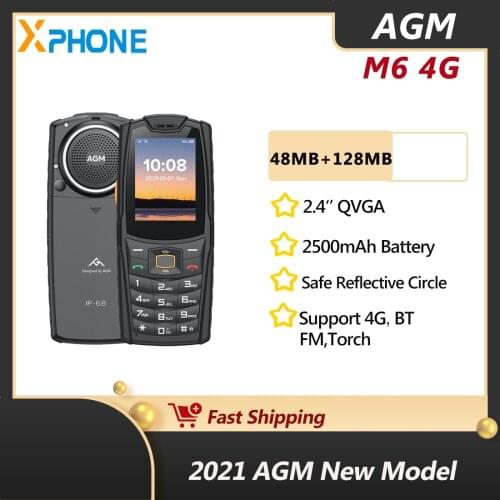 AGM M6 GSM Rugged Phone 2.4 Inch IP68 Push-Button Phones Keypad Phone Speaker 2500mAh Support 4G BT FM Torch Phone