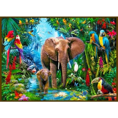 Diamond embroidery, elephant in the jungle, parrot diamond painting, cross stitch, diamond mosaic, decoration, sewing, gifts