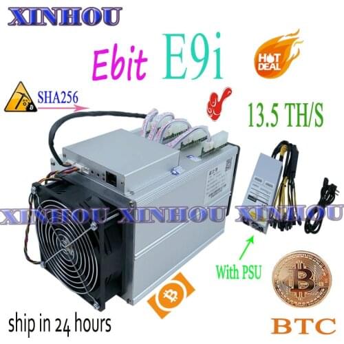 Used bitcoin miner Ebit E9i 13.5T SHA256 Asic miner With PSU BTC BCH mining Better than E10 antminer S9 S17 S17e T17 M21S M3 T3