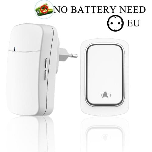 Wireless Smart Doorbell EU Plug Self powered ring bell outdoor Waterproof no battery Remote control Home chime calling 2receiver